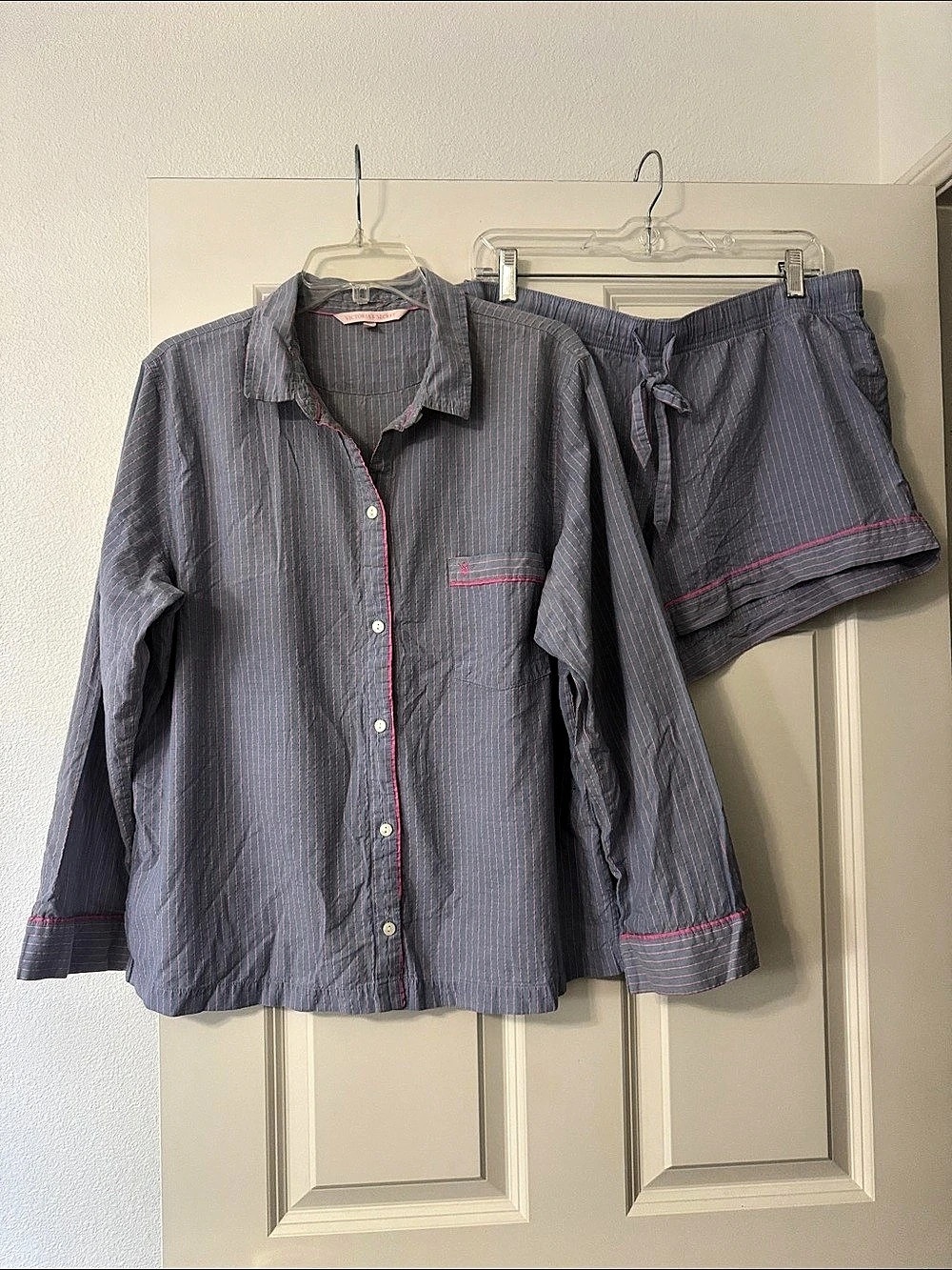 Victoria's Secret Striped Pajama Set in Blue & Pink size L